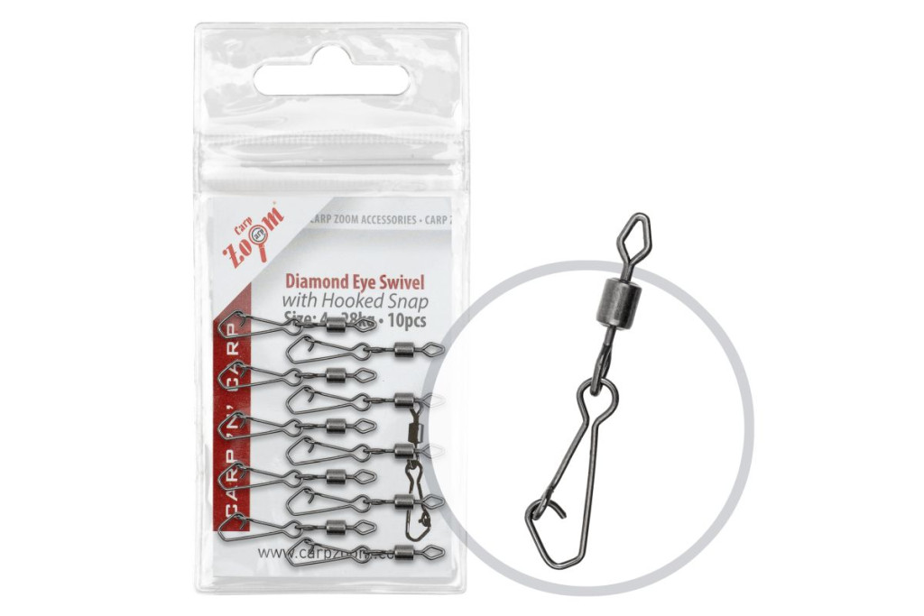 Diamond Eye Swivel with Hooked Snap, #6, 10pcs